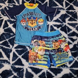 Paw Patrol Swimsuit 2 Pc Set Rash Guard Shirt Swim Trunks Set Boys Toddler Sz 4T